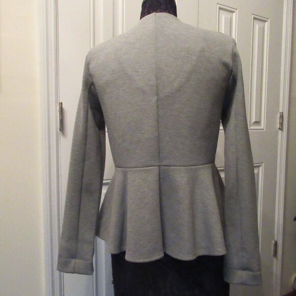 TopShop Peplum V Neck Zip Front Jacket Heather Gray US 10 EUC Long Sleeve Blazer - Picture 6 of 16